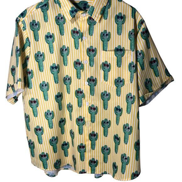 Misslook Yellow and White Stripes Shirt  with Green Cactuses With Shades On! - Picture 4 of 8